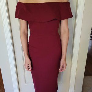 Babaton Wine Coloured Off the Shoulder Dress